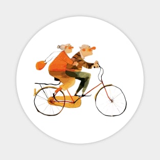 Old Couple Bicycling Magnet